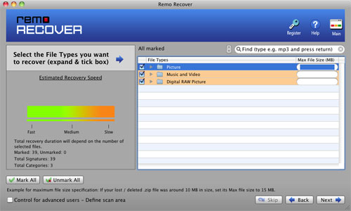 SD Card Recovery  - File selection screen shot