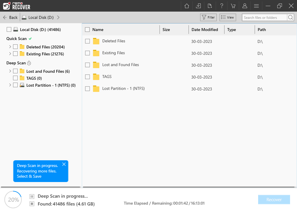 Recover SD Card Files - File selection screen shot