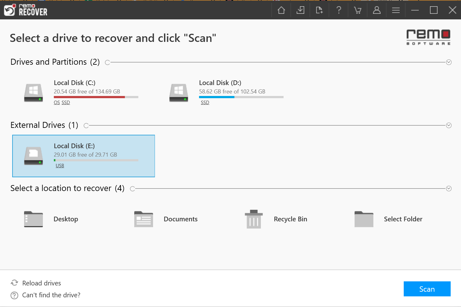 SD Card Recovery  - Main Window